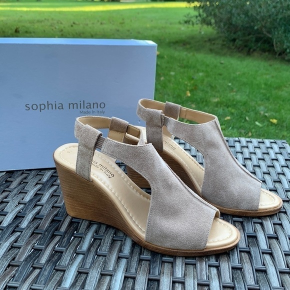 SOPHIA milano Taupe Suede Wedge Sandals - Picture 2 of 13